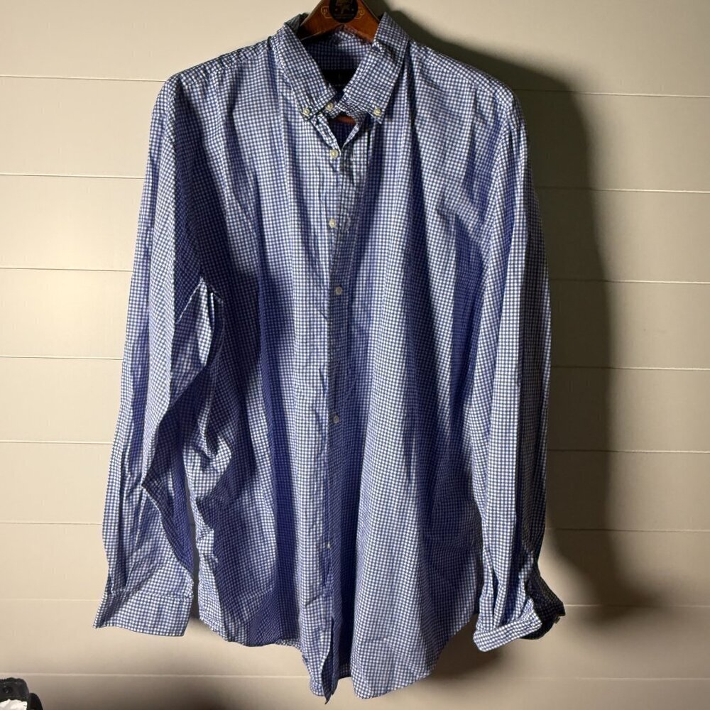Ralph Lauren Classic Fit Long Sleeve Button Down Blue White Gingham Sz 2XLT Tall